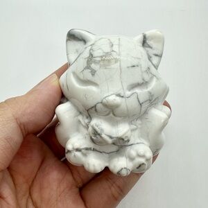 Nine Tail Fox Howlite Crystal Carving, ~2.5” tall, 186 grams, Animal Figurine